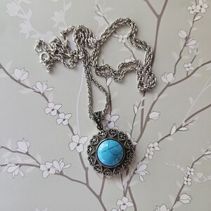 Silver and Turquoise Pendant Necklace
